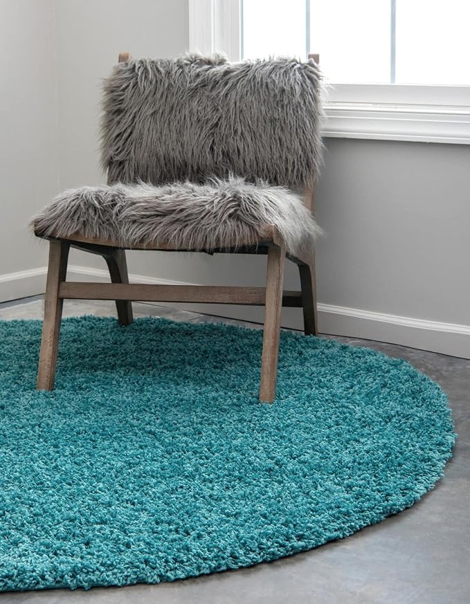 Unique Loom Solid Shag Collection Area Rug (5' 3" Round, Deep Aqua Blue)