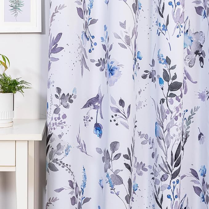 MYSKY HOME Floral French Door Curtains 40 inch Long Set of 2 Blackout Privacy Sidelight Door Window Drapes with Rod Pocket, Blue, 24" W Each Panel