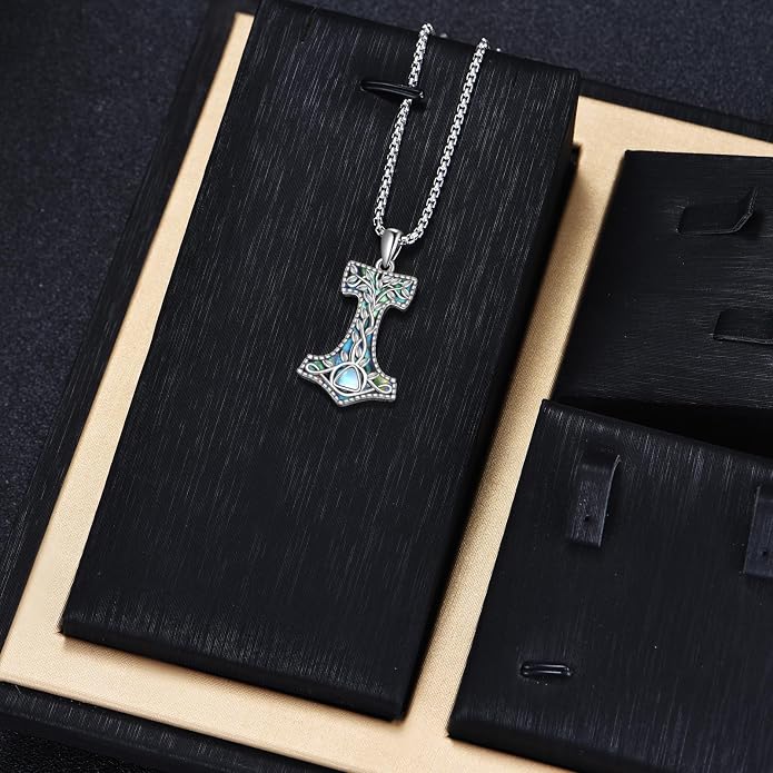 ONEFINITY Thors Hammer Necklace 925 Sterling Silver Tree of Life Necklace Mjolnir Pendant AA Jewelry Gifts For Women Men