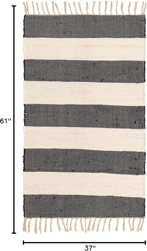 Unique Loom Chindi Rag Collection Area Rug - Striped (3' 1" x 5' 1" Rectangle, Navy Blue/ Ivory)