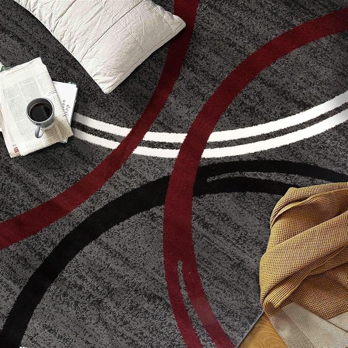 Rugshop Wavy Circles Modern Non-Shedding Living Room Area Rug Red 3'3" x 5'