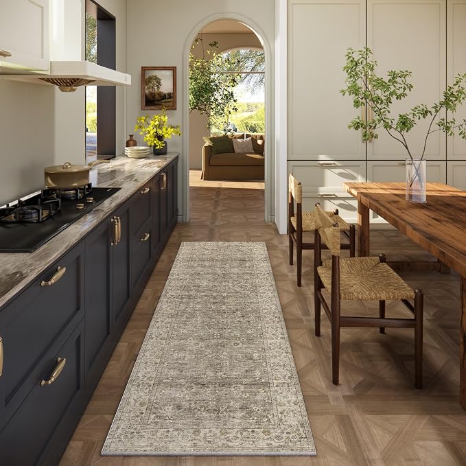 Washable Kitchen Rug Runners for Hallways: 2'6"x8' Bedroom Runner Rug Non Slip Low-Pile Stain Resistant Soft Indoor Floor Carpet Runner for Indoor Entryway Hallways Kitchen Laundry Room Farmhouse