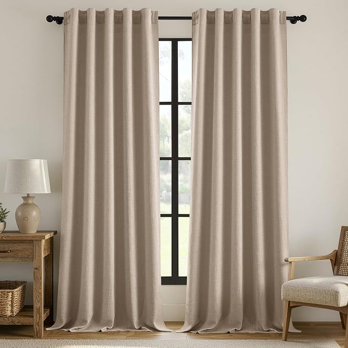 MIULEE Thick Linen Curtains, 42Wx96L, Taupe Semi Sheer Linen Textured | Light Filtering Window Privacy Drapes with Back Tab Rod Pocket for Farmhouse/Living Room/Bedroom, Set of 2