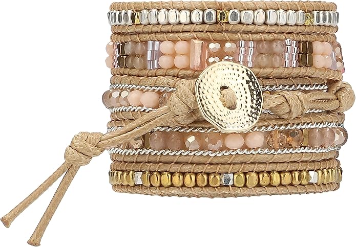 Bracelet for Women – Handmade Vegan Boho Natural Stone Layered Bracelet, Thailand Bohemian Stackable Beaded Wrap Bracelets, Summer Hippie Bracelet Stack, Fashion Jewelry Gifts