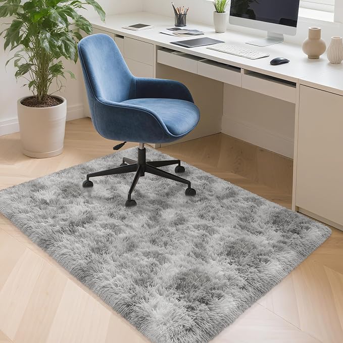 Soft Plush Fluffy Grey Rugs for Bedroom Living Room Carpet 3x5 Fuzzy Shaggy Area Rug Light Grey Tie Dye Kids Rug for Nursery Girls Room Teen Dorm Classroom Playroom Home Decor