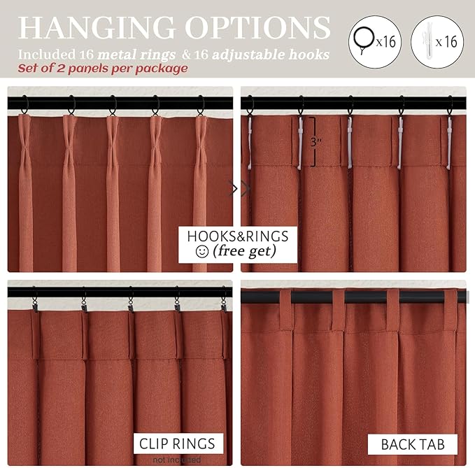 Extra Long Burnt Orange Sheer Fall Curtains & Drapes 108 Inches Long 2 Panels for Kids Room Nursery, Luxury Decor Pinch Pleated Faux Linen Light Filtering Office Floor to Ceiling 40 x 108 Length Burg