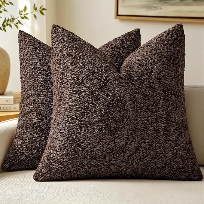 MIULEE 18x18 Decorative Lumbar Boucle Couch Pillow Covers Cocoa Brown | Set of 2 Textured Neutral Fall Autumn Throw Pillow Covers, Accent Solid Pillowcases, Sofa Living Room Home Decor