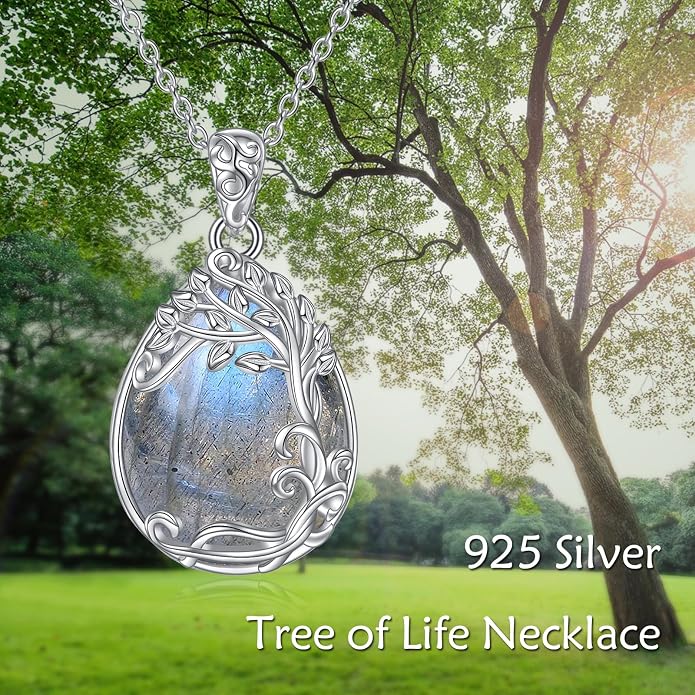 YAFEINI 925 Sterling Silver Moonstone Necklace Filigree Teardrop Pendant Necklace Jewelry for Women Girls