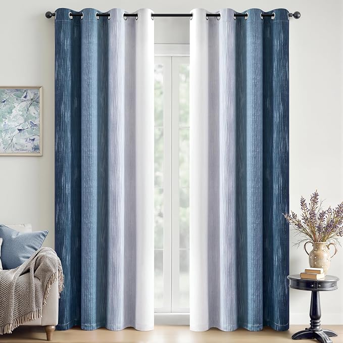 MIULEE Royal Blue and Greyish White Ombre Blackout Curtains, Full Room Darkening Thermal Insulated 72 Inches Long Drapes for Bedroom/Living Room Grommet Window Treatments Modern 52Wx72L, Set of 2