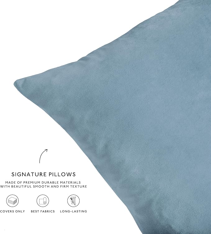 MONDAY MOOSE Decorative Throw Pillow Covers Cushion Cases, Set of 4 Soft Velvet Modern Designs, Mix and Match for Home Decor, Pillow Inserts Not Included (18x18 inch, Beige/Light Blue)
