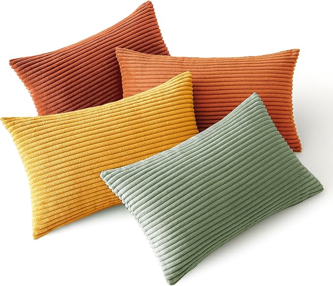 MIULEE Decorative Throw Pillow Covers 12x20 Inch Set of 4, Vibrant Cushion Covers Vintage Retro Fall Home Decor, Mix and Match Color Clash Design for Sofa Couch Bed Living Room Yellow Rust Green