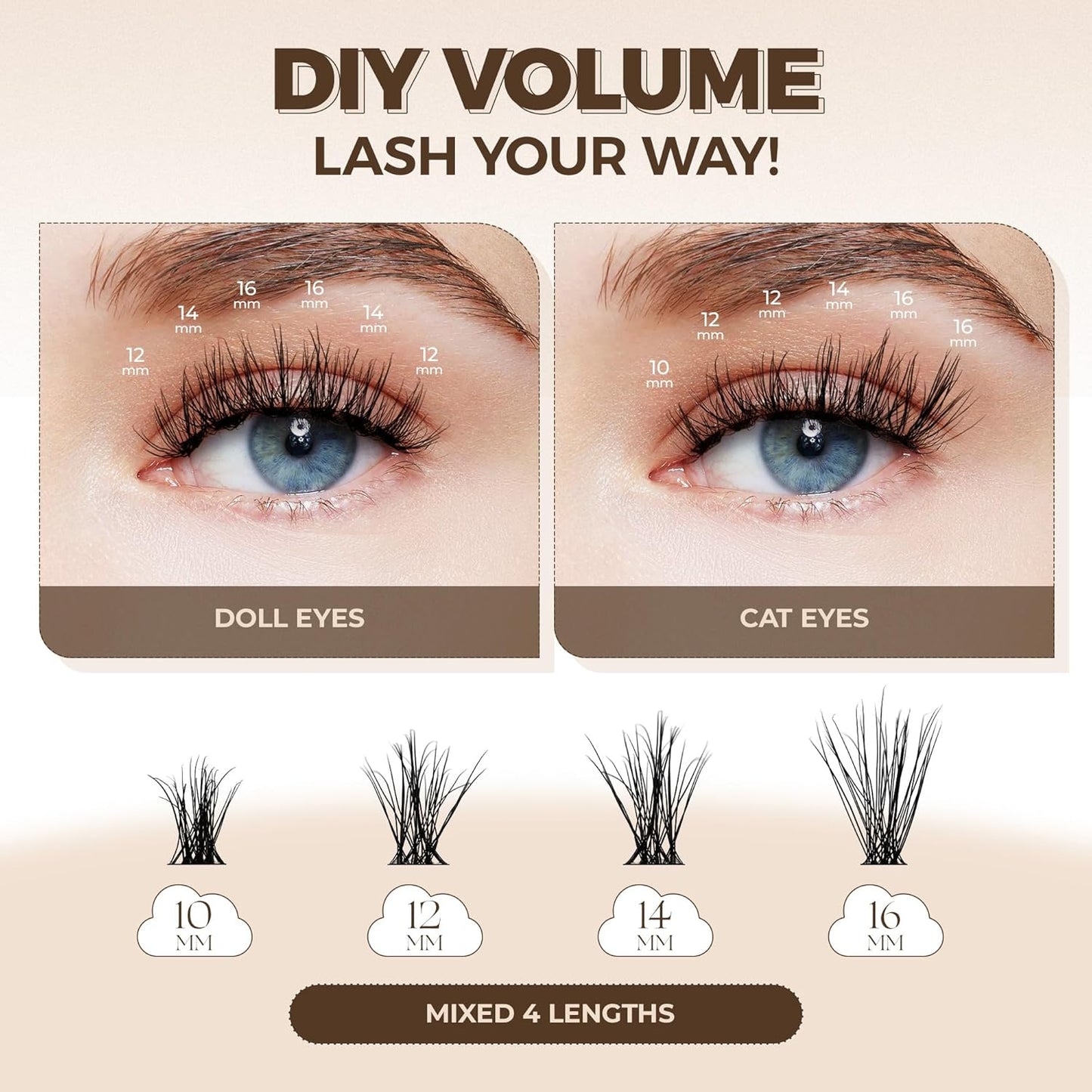 PopUp Cluster Lashes Wispy Cluster Eyelash Extensions 3D DIY Lash Clusters 10-16mm Multilayered Eyelash Clusters, Reusable Fluffy Individual Lashes Cluster(BDD06)