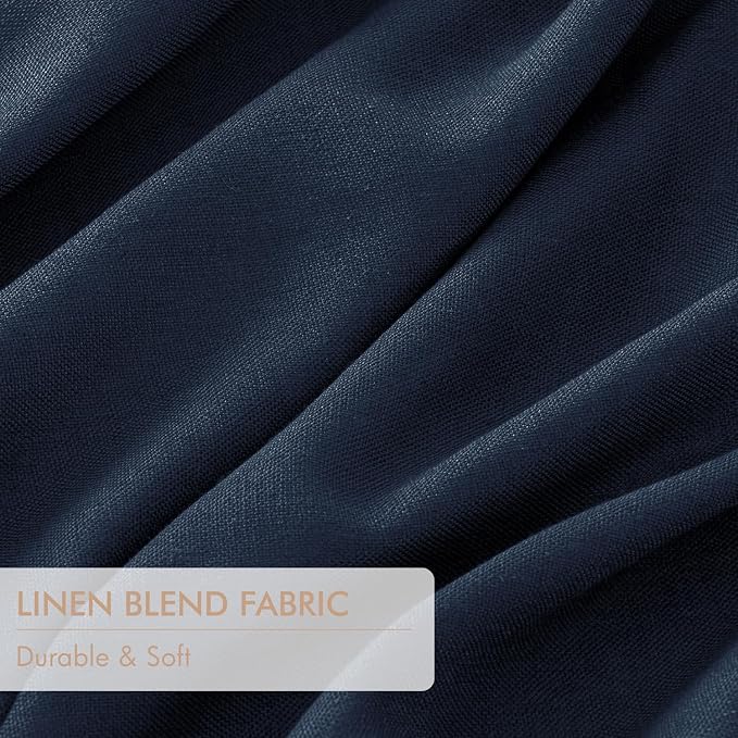 MIULEE Navy Blue Pinch Pleated 100% Blackout Linen Curtains for Bedroom, Room Darkening Memory Trained Light Blocking Window Curtains 63 inches Long for Living Room, Black Out Pleat Drapes, 2 Panels