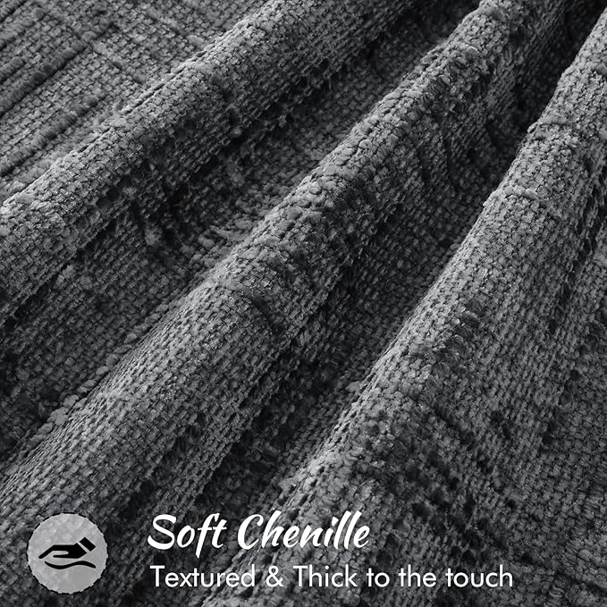 decorUhome Chenille Throw Pillow Covers 26x26 Set of 2,Dark Grey | Soft Texture, Slubby Modern Design, Flange Edges, Cozy Accent Pillow Covers for Couch, Sofa, Bed, Living Room
