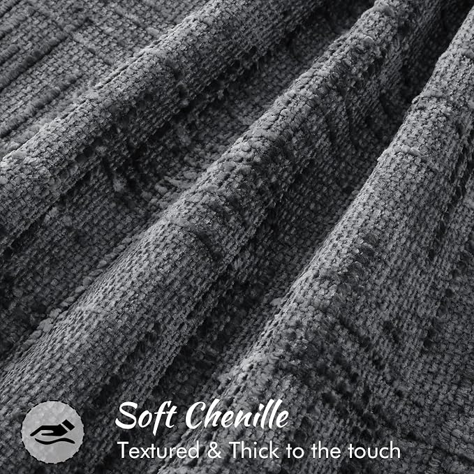 decorUhome Chenille Throw Pillow Covers 12x20 Set of 2,Dark Grey | Soft Texture, Slubby Modern Design, Flange Edges, Cozy Lumbar Accent Pillow Covers for Couch, Sofa, Bed, Living Room