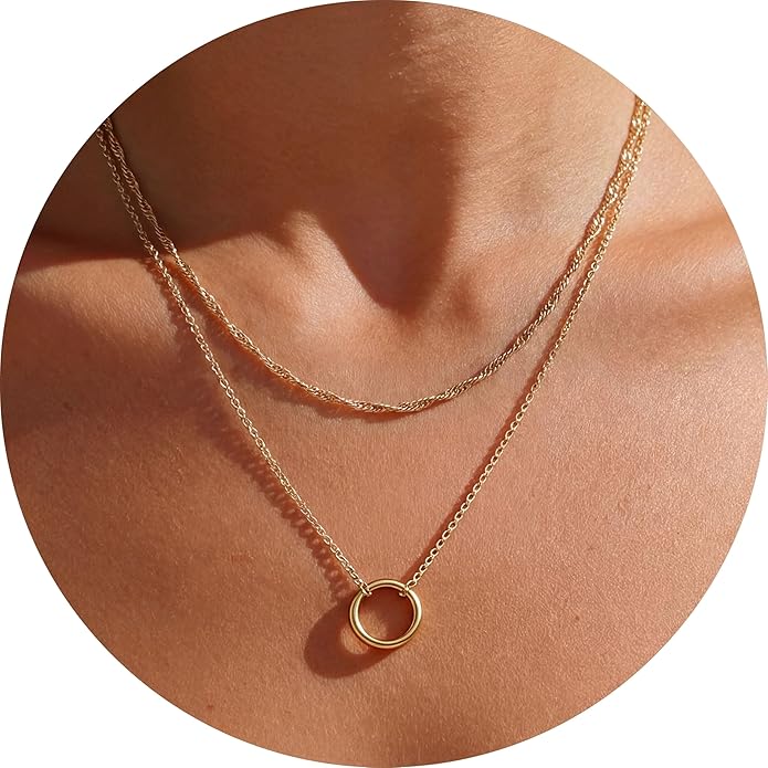 Galis Dainty Necklace - Silver, Gold Plated 18" Choker for Women with Dainty Small Round Faux Diamond Necklace Pendant, Necklaces Women with CZ Solitaire Lobster Clasp, Minimalist Gift