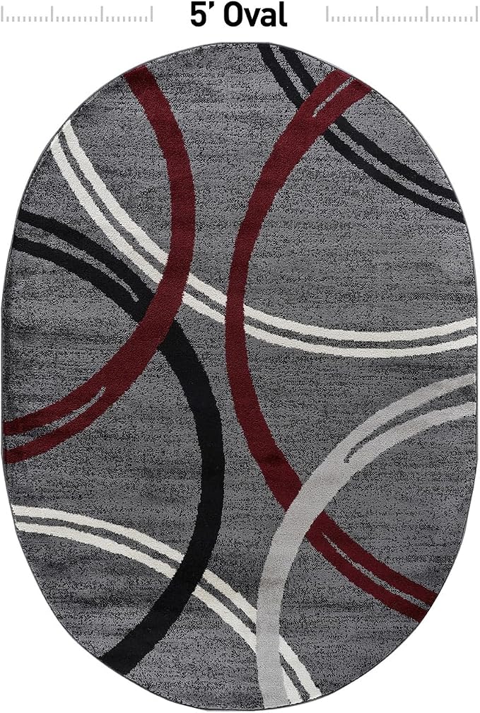 Rugshop Wavy Circles Modern Non-Shedding Living Room Oval Rug Red 5' x 7'