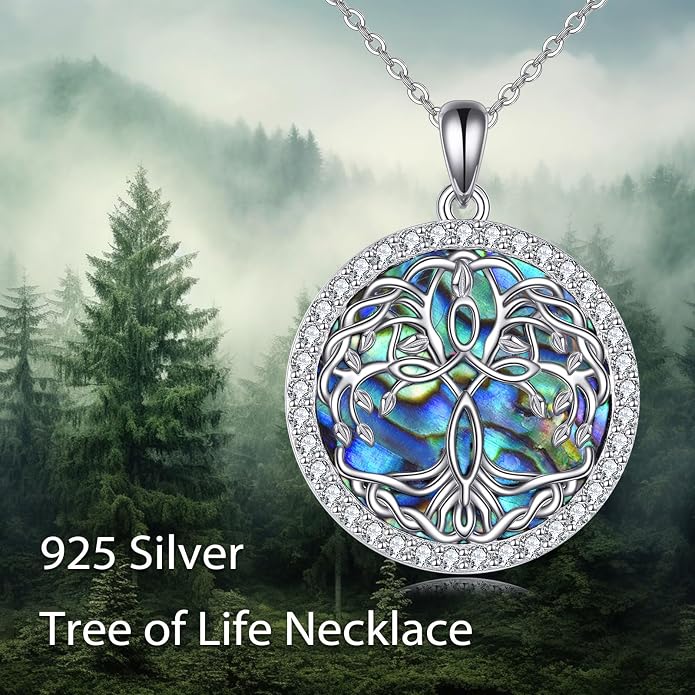 POPLYKE Tree of Life Necklace for Women Sterling Silver Celtic Knot Family Tree With Blue/Purple/Volcano Crystal Irish Gifts for Mom Wife Birthday Christmas