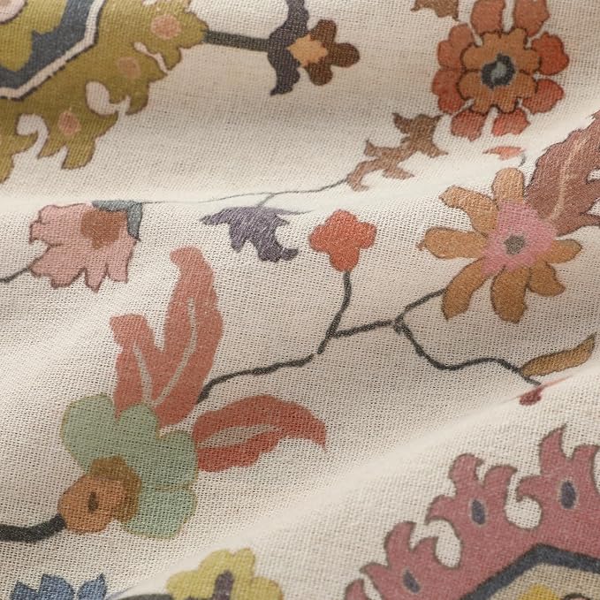Boho Floral Blackout Curtains for Living Room, Beige Linen Textured Drapes with Colorful Bohemian Print 96 Inches Long 2 Panels Set Vintage Farmhouse Rustic Window Curtains Grommet Top