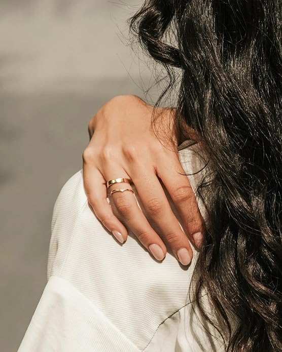 14K Gold Filled Rings for Women, Dainty Stacking Rings for Women, Thin Gold Band Ring Plain Statement Ring Comfort Fit Size 6-10