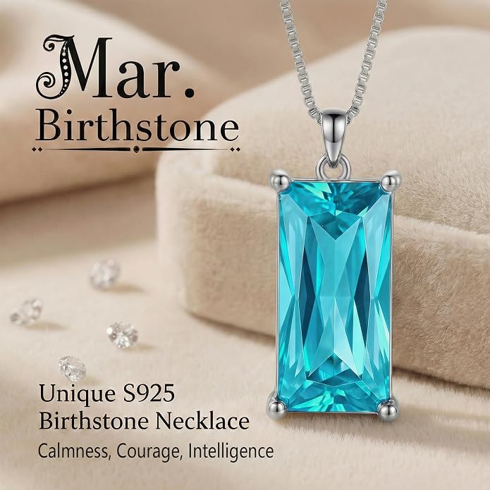 8mm x 16mm Square Birthstone Pendant Necklace – Fashion charming Sterling Silver Gift for women