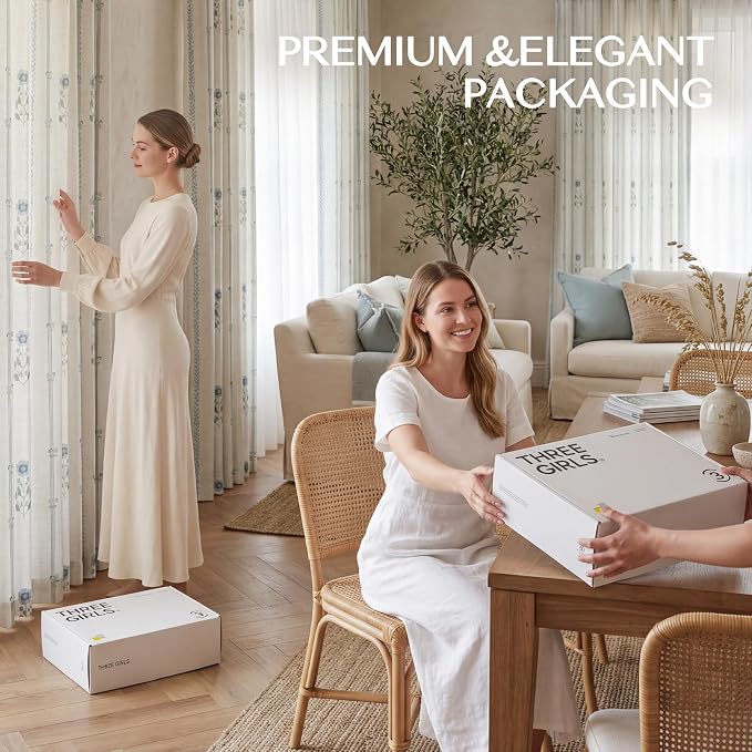 THREE GIRLS Pinch Pleated Curtains for Living Room Bedroom Dining Room - 102 Inches Light Filtering Floral Curtains Luxury Linen Drapes Farmhouse Window Curtains with Hooks - 2 Panels Set