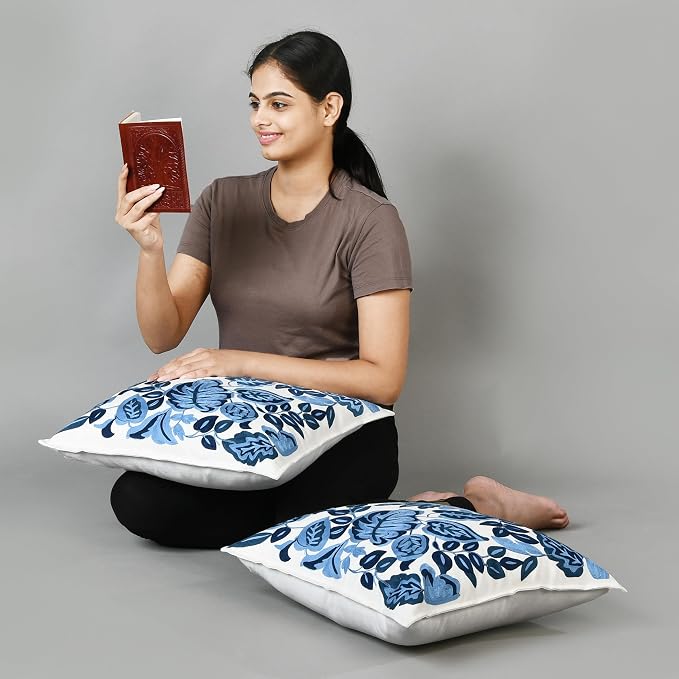 My Whimsical Corner Ombre Blue Boho Decorative Throw Pillow Cover 18x18 Set of 2 Modern Pillow Case Square Embroidered Pillows for Couch Bed Gift for, Easter, Mother's Day