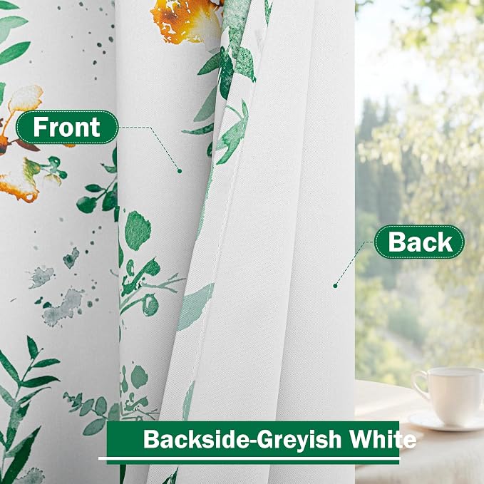 MYSKY HOME Floral Tier Curtains Over Sink 30 Inch Long Set of 2 - Short Blackout Half Window Curtains with Rod Pocket for Kitchen, Cabinet, Basement, Camper, Yellow and Green, 30 inch Wide