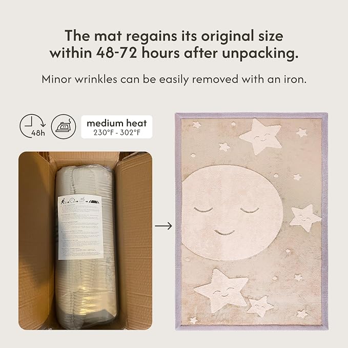 Hakuna Matte CloudRise Baby Play Mat for Floor 80" x 110" Moon & Stars | Coral Velvet high-density foam Rug for Crawling Cozy Play – Non-Slip, Water-Resistant, Easy-Care Tummy Time Mat