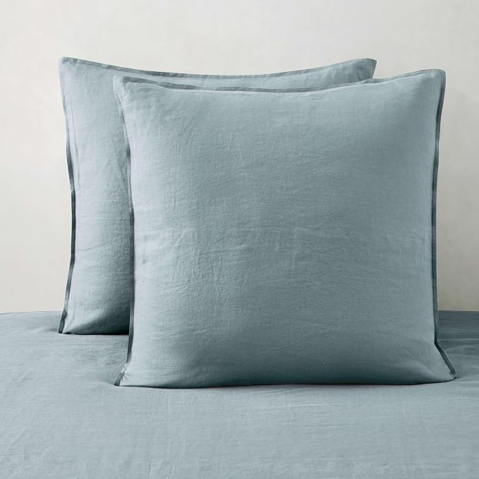 ATLINIA Linen Pillow Cases Euro Sham - 26 x 26 Inch Bed Pillow Protector Cover Set of 2 Bedding Cooling Neutral Pillowcase Shams Dusty Blue