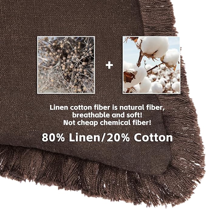AmHoo Pack of 2 Linen Pillow Covers with Tassels Fringed Decorative Rustic Natural Throw Pillowcase Cushion for Couch Sofa Bedroom 26 x 26-Inch Brown