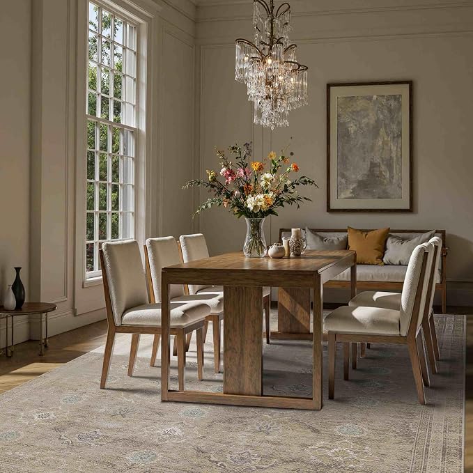 Rugxara Beige 8x10 Area Rugs for Living Room Bedroom Large Washable Rug | Non Slip, Rug for Dining Room Bedroom Office Kids Room, Stain Resistant, Soft, Low Pile, Vintage Boho Retro Carpet,Home Decor