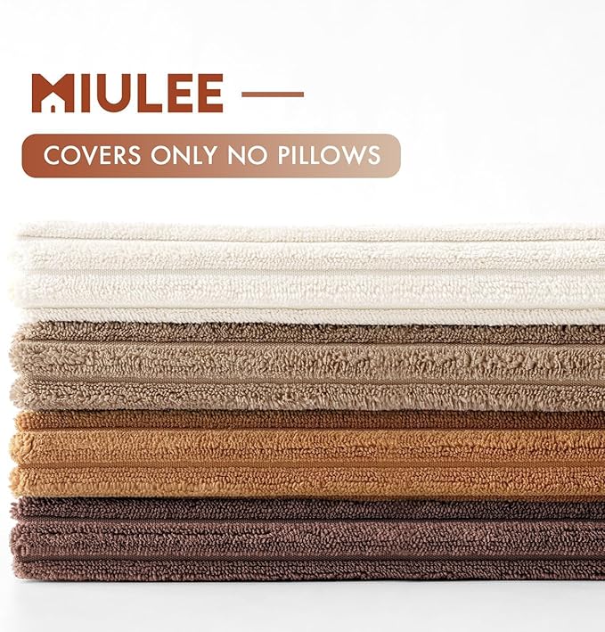 MIULEE Boho Farmhouse Throw Pillow Covers 18x18 Inch Set of 4 Rustic Mordern Neutral Cushion Covers Soft Corduroy Nordic Fall Home Decor for Couch Bed Sofa Living Room Brown