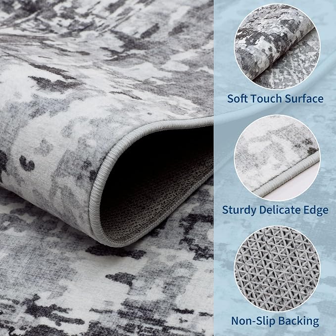 GarveeHome 10x14 Abstract Area Rugs Grey Washable Living Room Bedroom Rug | Abstract Low Pile Non Slip Rug Modern Floor Mat Carpet Indoor Accent Rug for Dining Room Playroom Nursery Home Decor