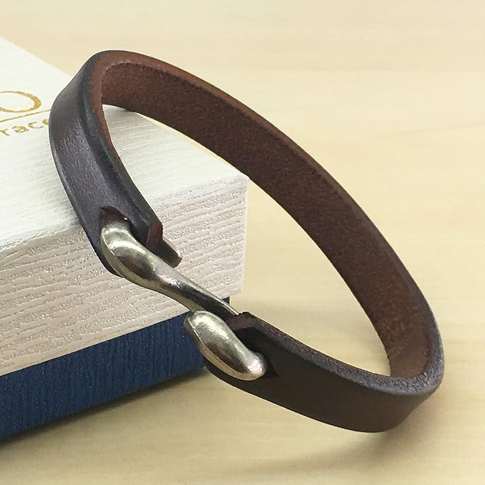 Mens Genuine Leather Bracelet - Handmade Adjustable Leather Cuff Bracelet punk Style leather wrap Wristband for Men