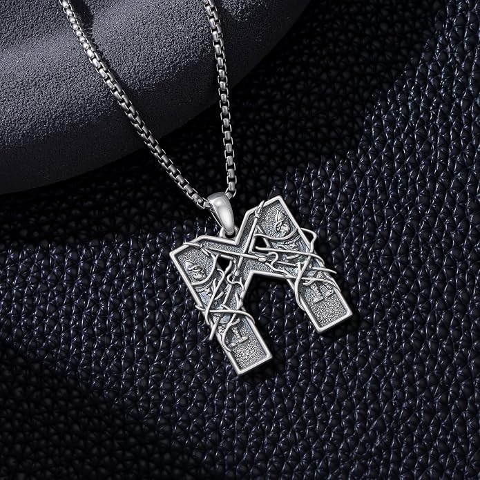 Viking Necklace 925 Sterling Silver Viking Rune Letter Pendant Norse Jewelry Gifts for Men Father