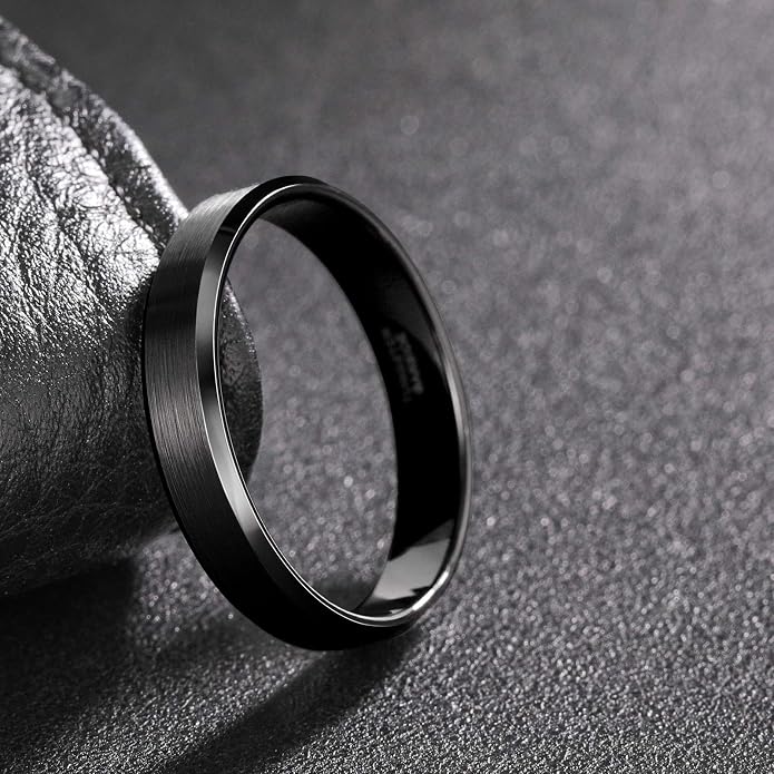 Frank S.Burton 3mm 4mm 6mm 8mm Black/Silver/Rose Gold Tungsten Rings for Women Men Wedding Band Engagement Ring Comfort Fit Beveled Edges Size 4-15
