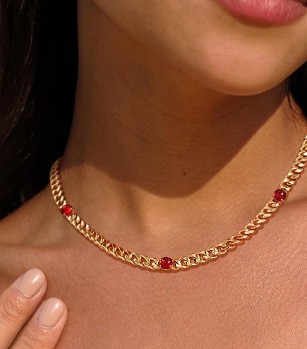 VACRONA Gold Choker Necklace for Women 14K Gold Plated Evil Eye Choker Delicate Long Gold Cuban Link Chain Green Cubic Zirconia Trendy Necklaces Jewelry Gift