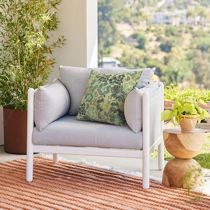 Outdoor 20x20 Inch Throw Pillows with Inners, Square Pillows Decorative Set of 2 for Home Garden Furniture, Green Rose