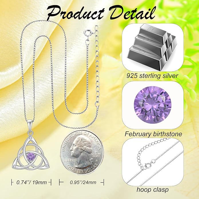 Celtic Knot Necklace for Women 925 Sterling Silver Birthstone Necklace Trinity Love Knot Pendant Necklace Jewelry Birthday Christmas Valentine's Day Gifts