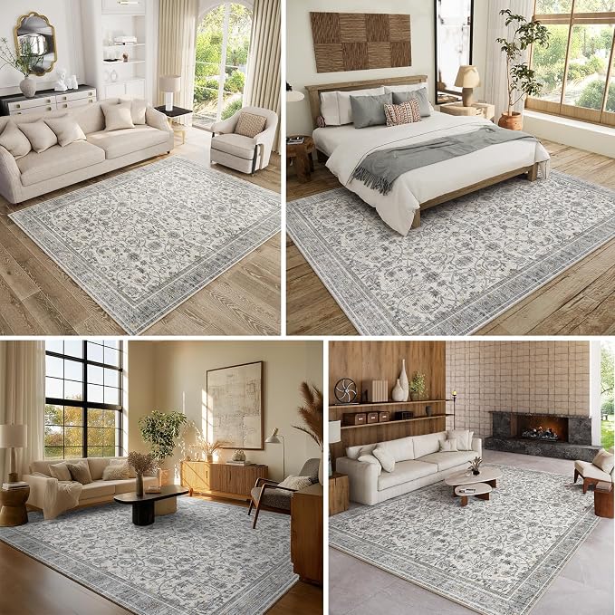 Washable Rugs for Living Room: 8x10 Area Rugs for Bedroom Ultra Soft Non-Slip Stain Resistant Vintage Boho Large Carpet for High-Traffic Dining Room - Farmhouse Decor