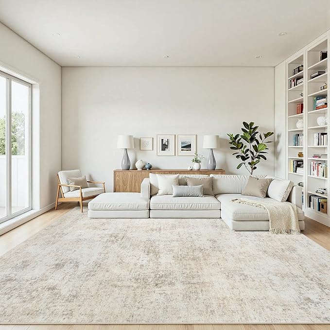 8x10 Area Rugs Living Room Rug Modern Abstract Neutral Washable Rugs Non Slip Soft Carpet Large Area Rug Low Pile Stain Resistant Non Shedding for Bedroom Nursery Dining Room Home Office Beige