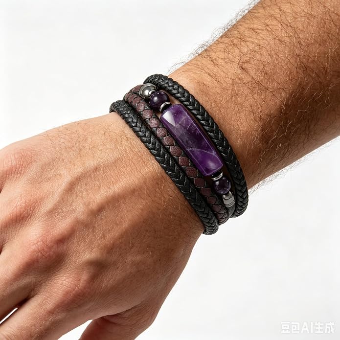 Mens Turquoise/Lapis Lazuli/Tiger Eye/Black Agate/Obsidian Leather Braided Bracelets for Father's Day/Birthdays/Graduation Jewelry Wristband Cuff Bracelet with Stainless Steel Clasp