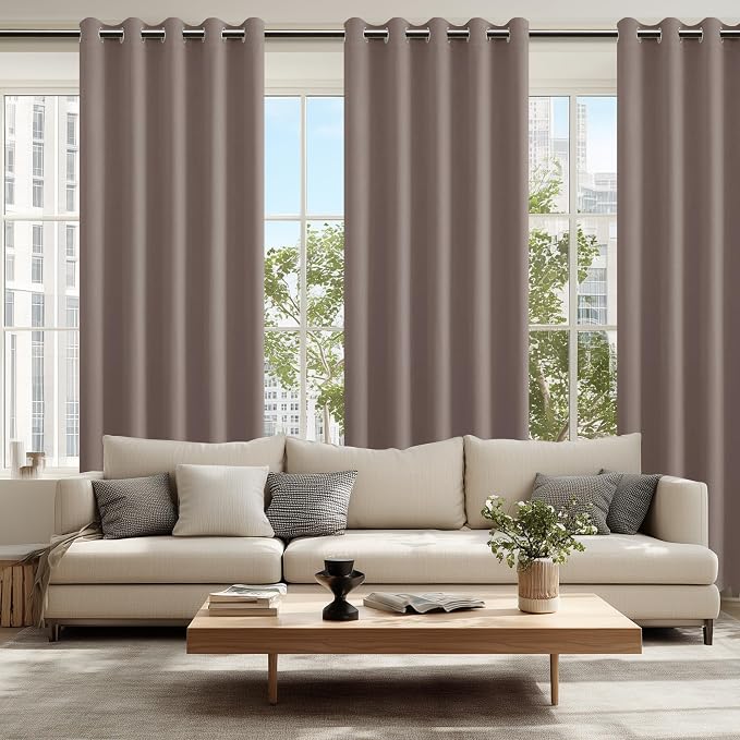Hiasan Blackout Curtains for Bedroom, 60 x 84 Inches Long - Thermal Insulated & Light Blocking Window Curtains for Living Room/Kids Room, 2 Drape Panels Sewn with Tiebacks, Tan