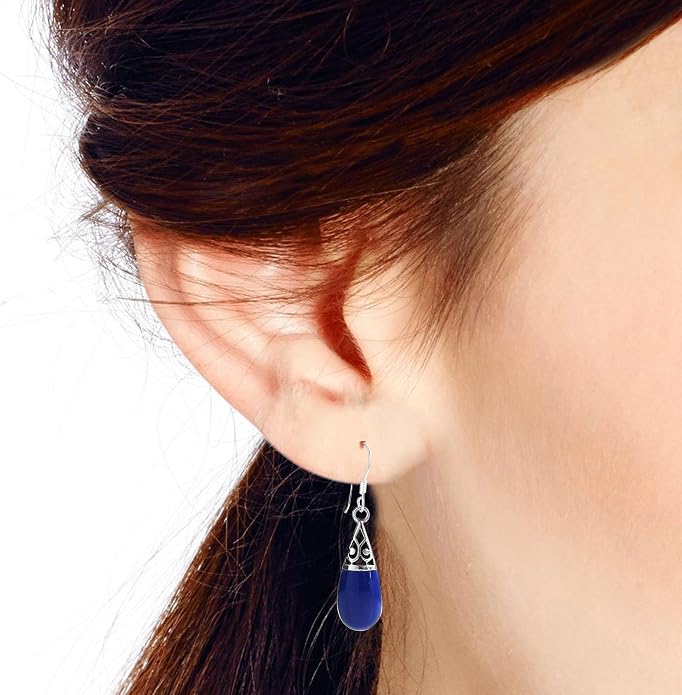 AeraVida Filigree Swirl Teardrop Simulated Blue Lapis-Lazuli Inlay .925 Sterling Silver Dangle Earrings | Classic Sterling Silver Dangle Earrings for Women | For Mother’s Day