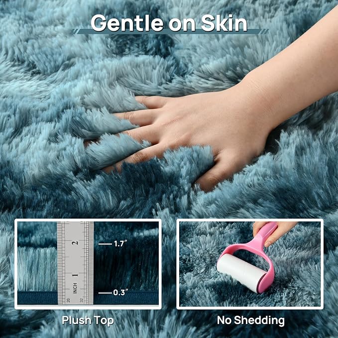 Deerhoo Shag Area Rug, 4 X 6 Tie-Dyed Plush Fuzzy Rugs for Living Room, Ultra Soft Fluffy Furry Rug for Bedroom, Indoor Carpet Nursery Rugs for Kids Room Home Decor, Peacock Blue
