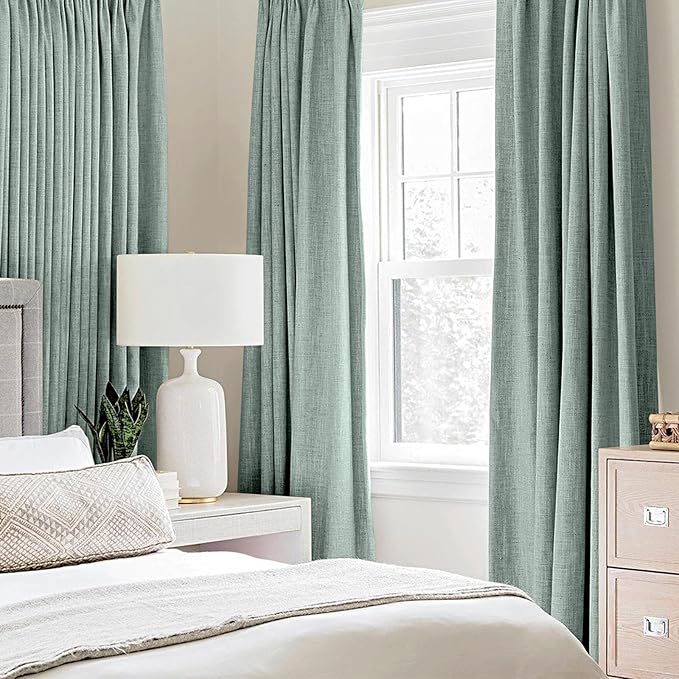 MIULEE Linen Texture Curtains for Bedroom Solid 100% Blackout Thermal Insulated Seafoam Green Curtains Grommet Room Darkening Curtains/Draperies for Living Room 52x54 Inch (2 Panels)