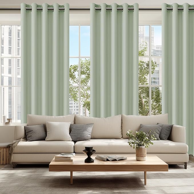 Hiasan Blackout Curtains for Bedroom, 60 x 84 Inches Long - Thermal Insulated & Light Blocking Window Curtains for Living Room/Kids Room, 2 Drape Panels Sewn with Tiebacks, Seafoam Green