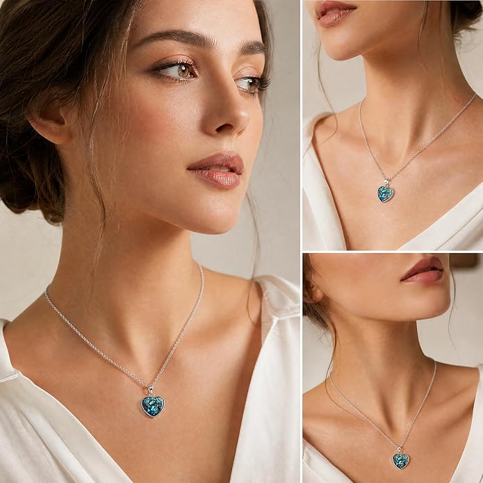 Abalone Shell Heart Ring and Necklace Set – Love Shape Jewelry Set for Women, Iridescent Ocean-Inspired Gift