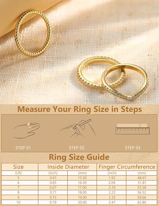 Florideco Stackable Rings for Women 14K Gold Plated Minimalist Non Tarnish Cubic Zirconia Thumb Ring Set Dainty Knuckle Ring Trendy Statement Stacking Rings Set Size 5-10
